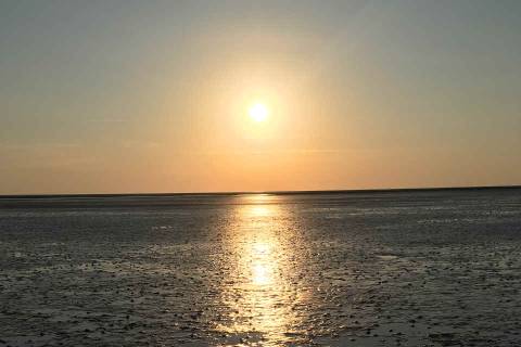 Wattenmeer bei Sonnenuntergang vor der Familienlagune in Büsum